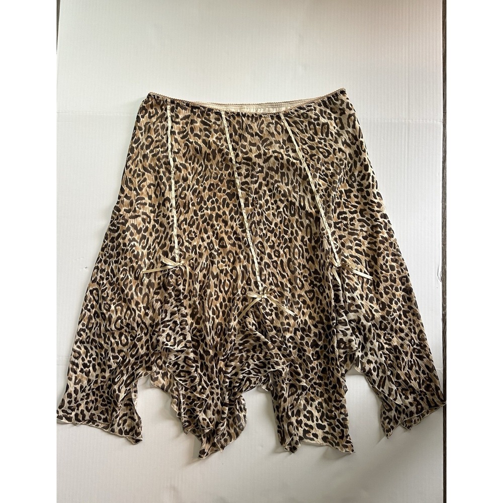 2000s Asymmetrical Leopard Print Skirt Bow Detail Y2K Indie Sleaze McBling Boho